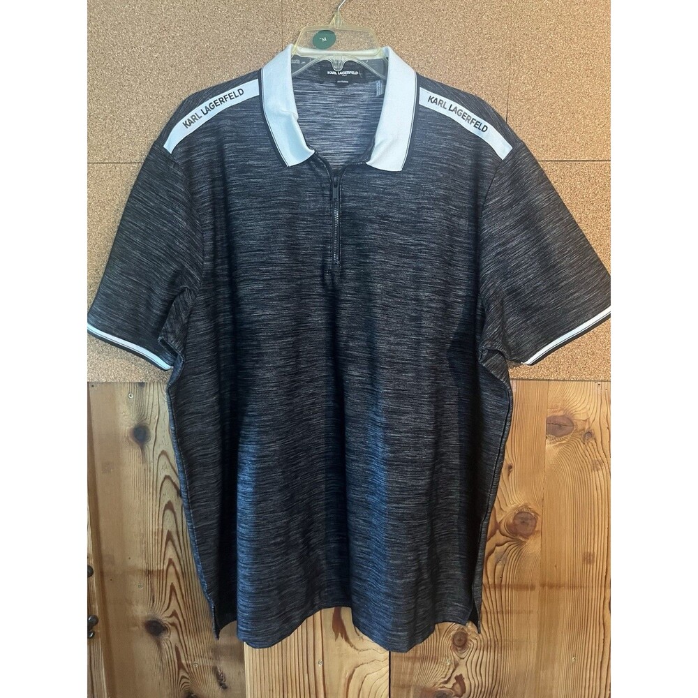 NWOT $119 Karl Lagerfeld Paris Half Zip With Logo Tape Grey Polo Shirt Size XXL
